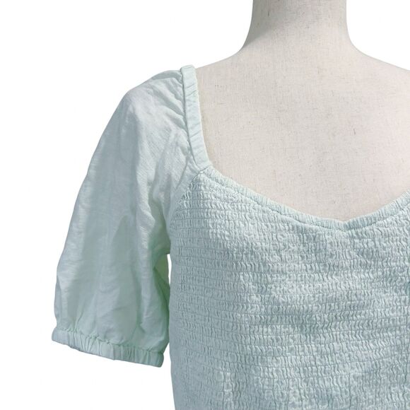 American Eagle NWT Top Size Large Women's Mint Green Smocked Short Sleeve Blouse - Picture 5 of 8